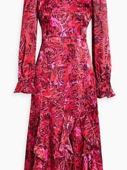 Iva ruffled printed devoré-chiffon midi dress