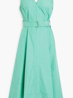Belted cotton-blend poplin midi dress