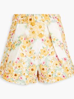 Pleated floral-print cotton shorts