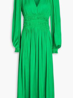 Shirred satin-crepe midi dress