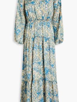 Tiered printed satin midi dress