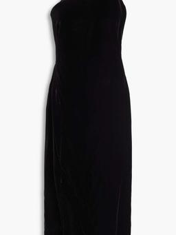 One-shoulder cutout velvet midi dress