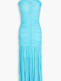 Ruched textured-knit halterneck maxi dress