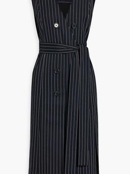 Double-breasted pinstriped wool-blend twill midi dress