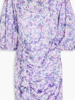 Ruffled printed satin mini dress