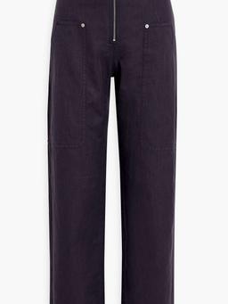Belted cotton and linen-blend canvas straight-leg pants