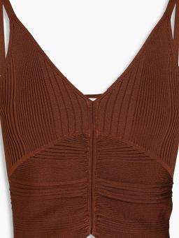 Cropped ruched ribbed-knit top