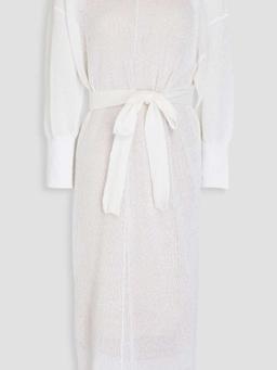 Embellished ribbed linen and silk-blend midi dress