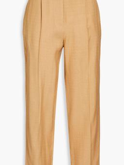 Pleated slub woven tapered pants