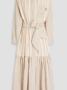 Belted striped cotton and silk-blend poplin maxi shirt dress