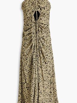 Ruched printed crepe halterneck maxi dress