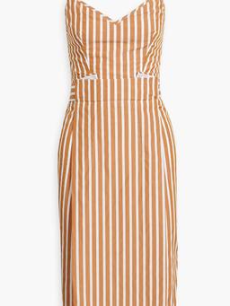 Pleated striped cotton-poplin dress