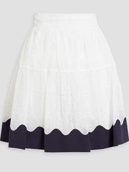 Crepe de chine-trimmed cotton-blend lace mini skirt