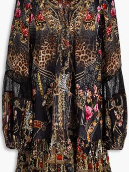 Embellished printed silk-chiffon mini dress