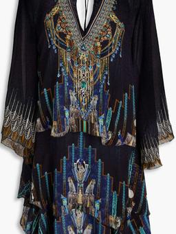 Embellished printed silk-chiffon mini dress