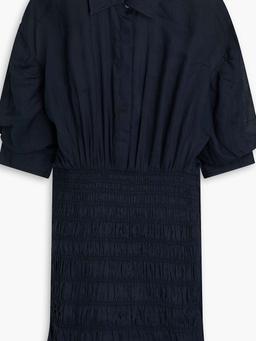 Shirred ramie mini shirt dress