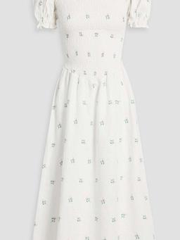 Belle shirred floral-print linen midi dress