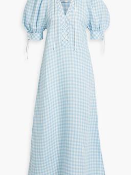 Garden gingham linen-blend maxi dress
