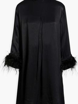 Party feather-trimmed satin mini dress