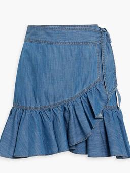 Memphis ruffled cotton and TENCEL™-blend chambray mini wrap skirt