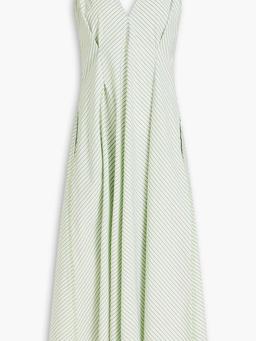 Jayden pleated striped cotton-poplin midi dress