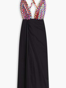 Wrap-effect braided cotton-poplin twill midi dress