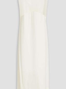 Embellished tulle-paneled crepe de chine midi dress