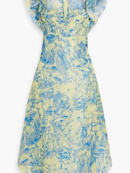Ruffled printed washed-silk midi dress
