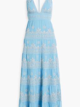 Karolina tiered embellished gauze halterneck maxi dress