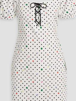 Nadia lace-up printed cotton-blend poplin mini dress