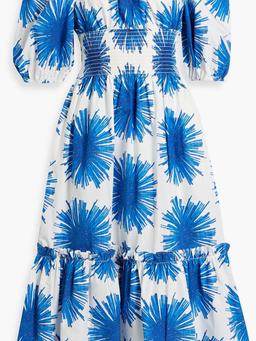 Mimi off-the-shoulder printed cotton-poplin midi dress