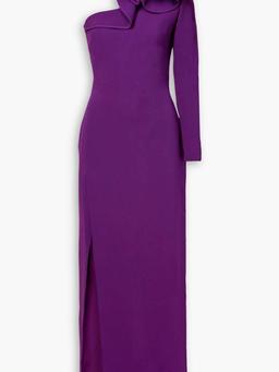 One-sleeve ruffled cady gown