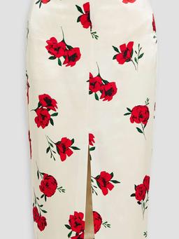Floral-print satin-crepe midi skirt