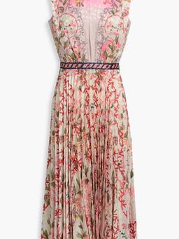 Fleur pleated printed satin-jacquard midi dress