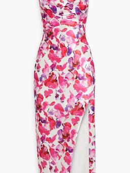 Bella draped floral-print satin-crepe midi dress