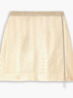 Metallic cotton-blend crochet-knit mini skirt