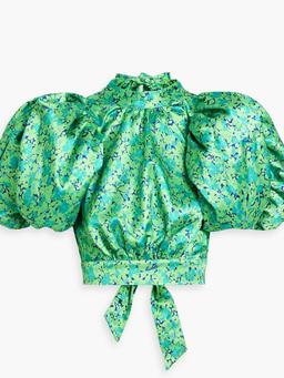 Cropped cutout floral-print satin top