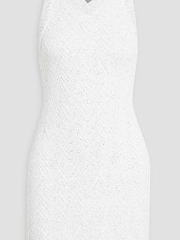 Sequin-embellished crochet-knit mini dress