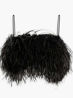 Homecoming cropped feather-trimmed crepe top