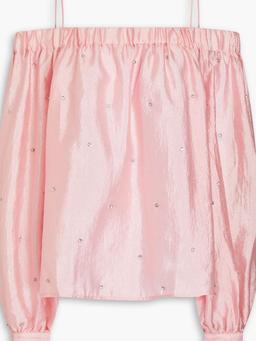 Cold-shoulder embellished taffeta top