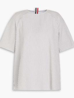 Striped Oxford-paneled cotton-seersucker top