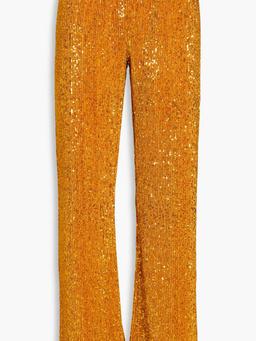 Markus sequined plissé-knitted straight-leg pants