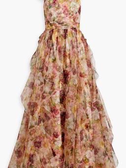 Jasmina ruffled floral-print silk-organza gown