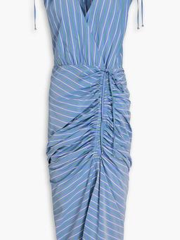 Teagan ruched striped poplin midi dress