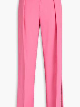 Crystal-embellished pleated wool-blend straight-leg pants