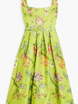 Embroidered duchesse-satin midi dress