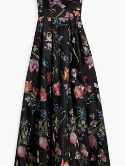 Pleated embroidered duchesse-satin gown