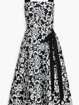 Bow-detailed printed twill midi dress