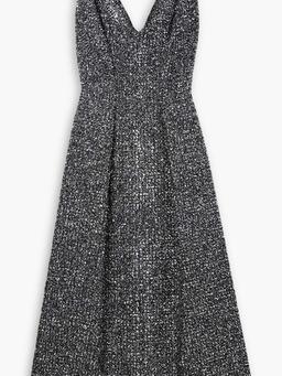 Odelia pleated lamé tweed midi dress