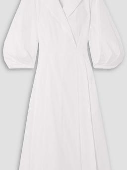 Brittany wrap-effect pleated cotton-poplin midi dress